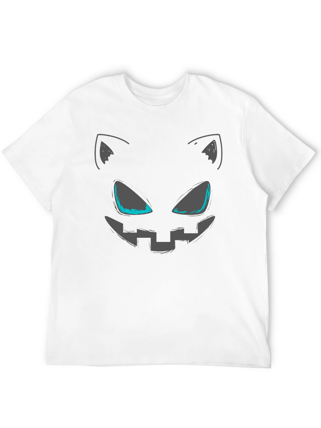 Spooky Cat Face Graphic Tee - Halloween Style