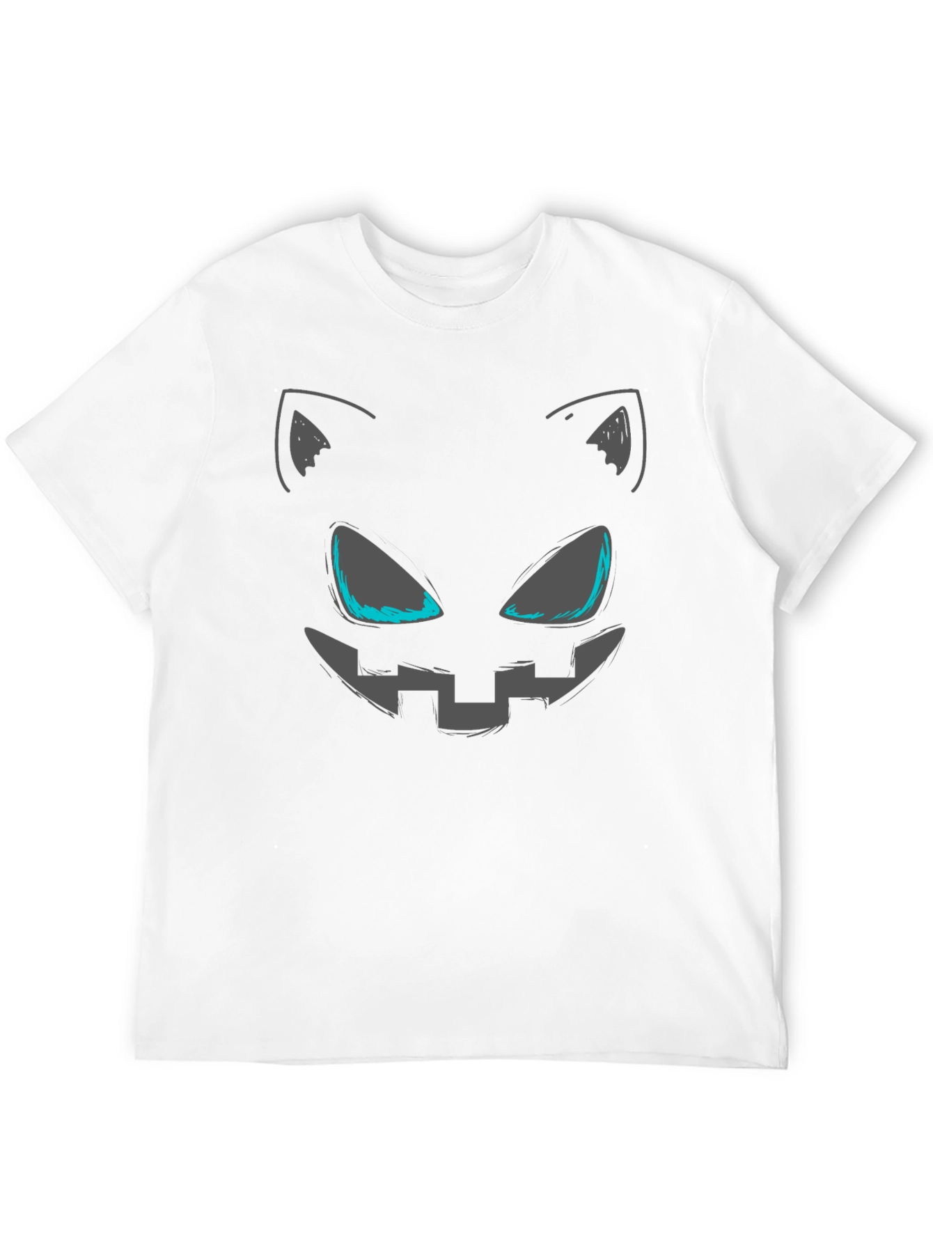 Spooky Cat Face Graphic Tee - Halloween Style