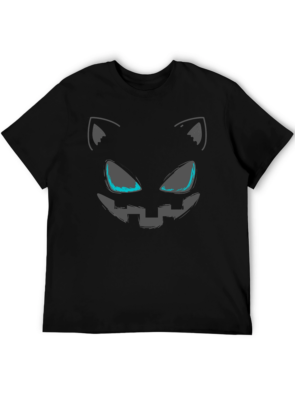 Spooky Cat Face Graphic Tee - Halloween Style