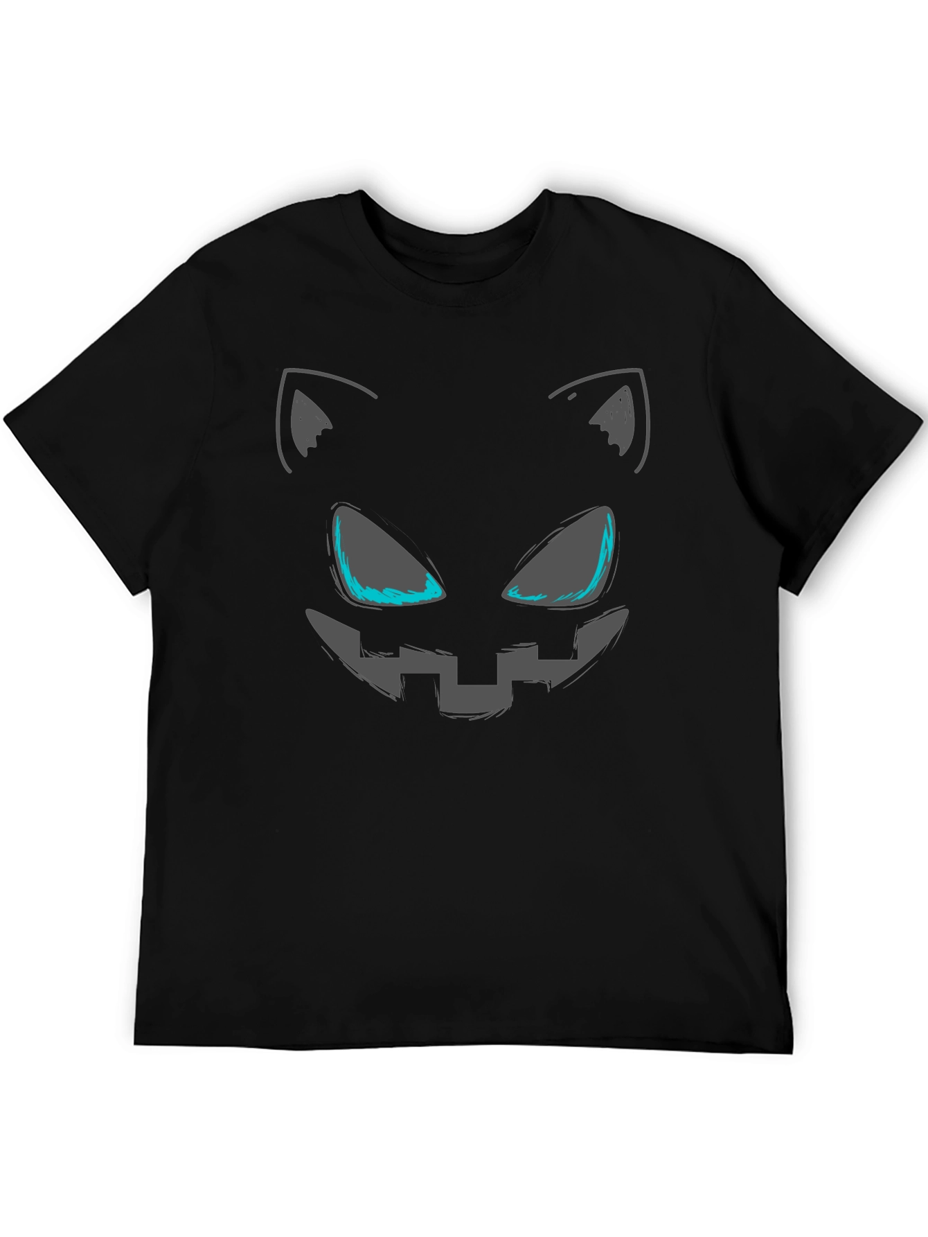 Spooky Cat Face Graphic Tee - Halloween Style