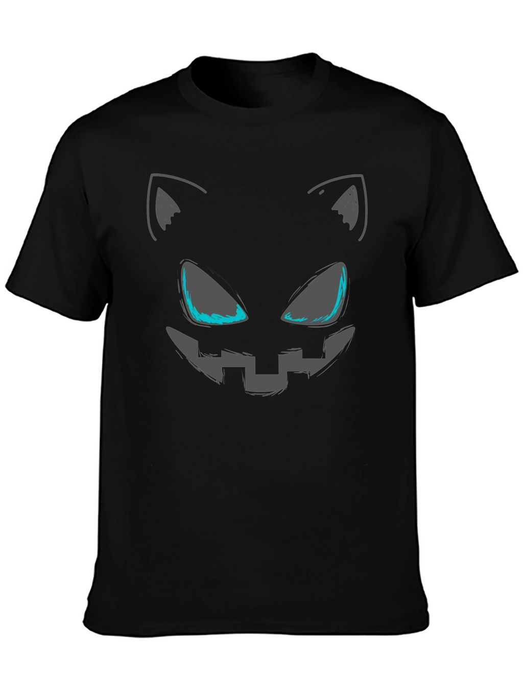 Spooky Cat Face Graphic Tee - Halloween Style