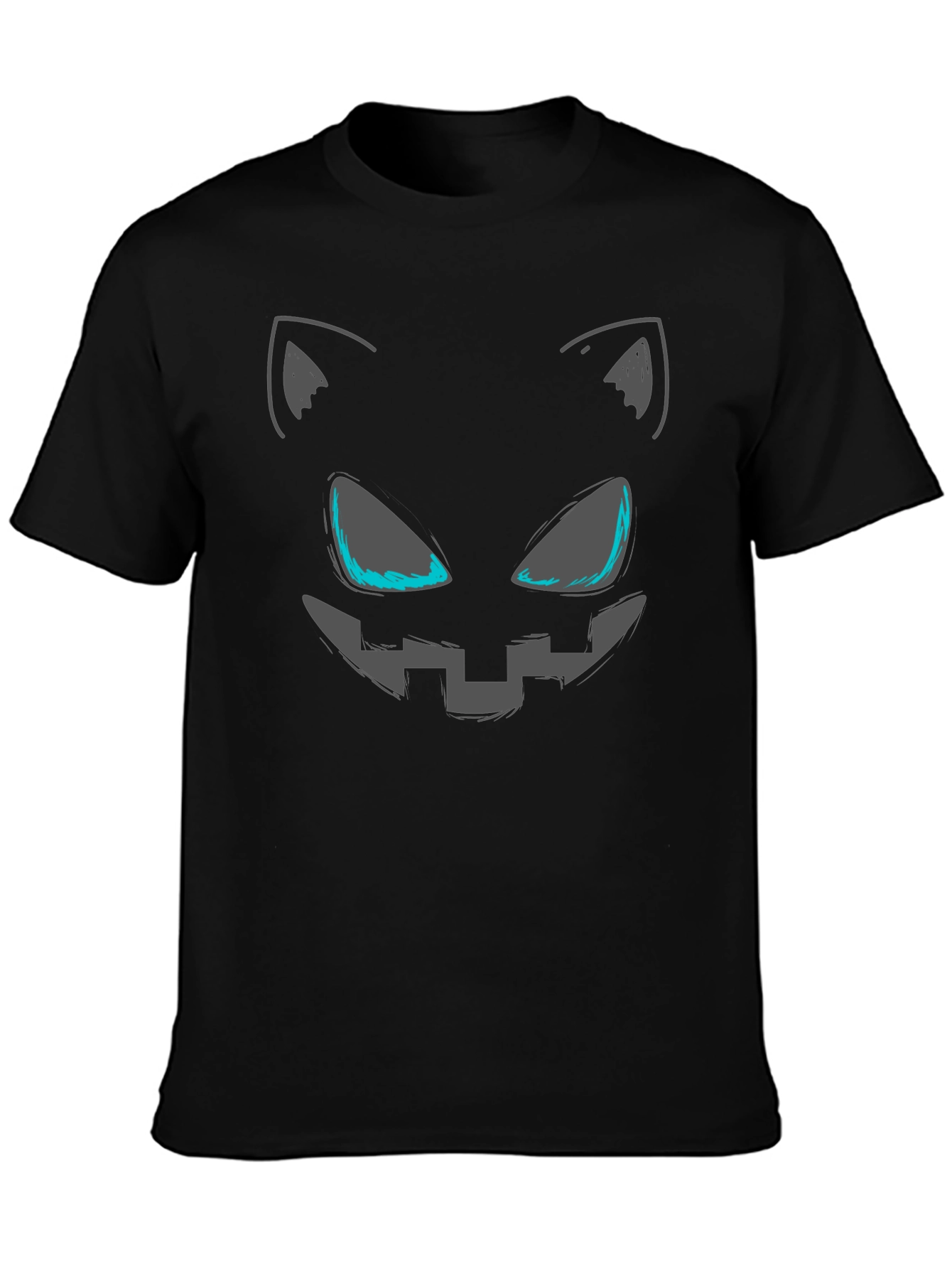 Spooky Cat Face Graphic Tee - Halloween Style