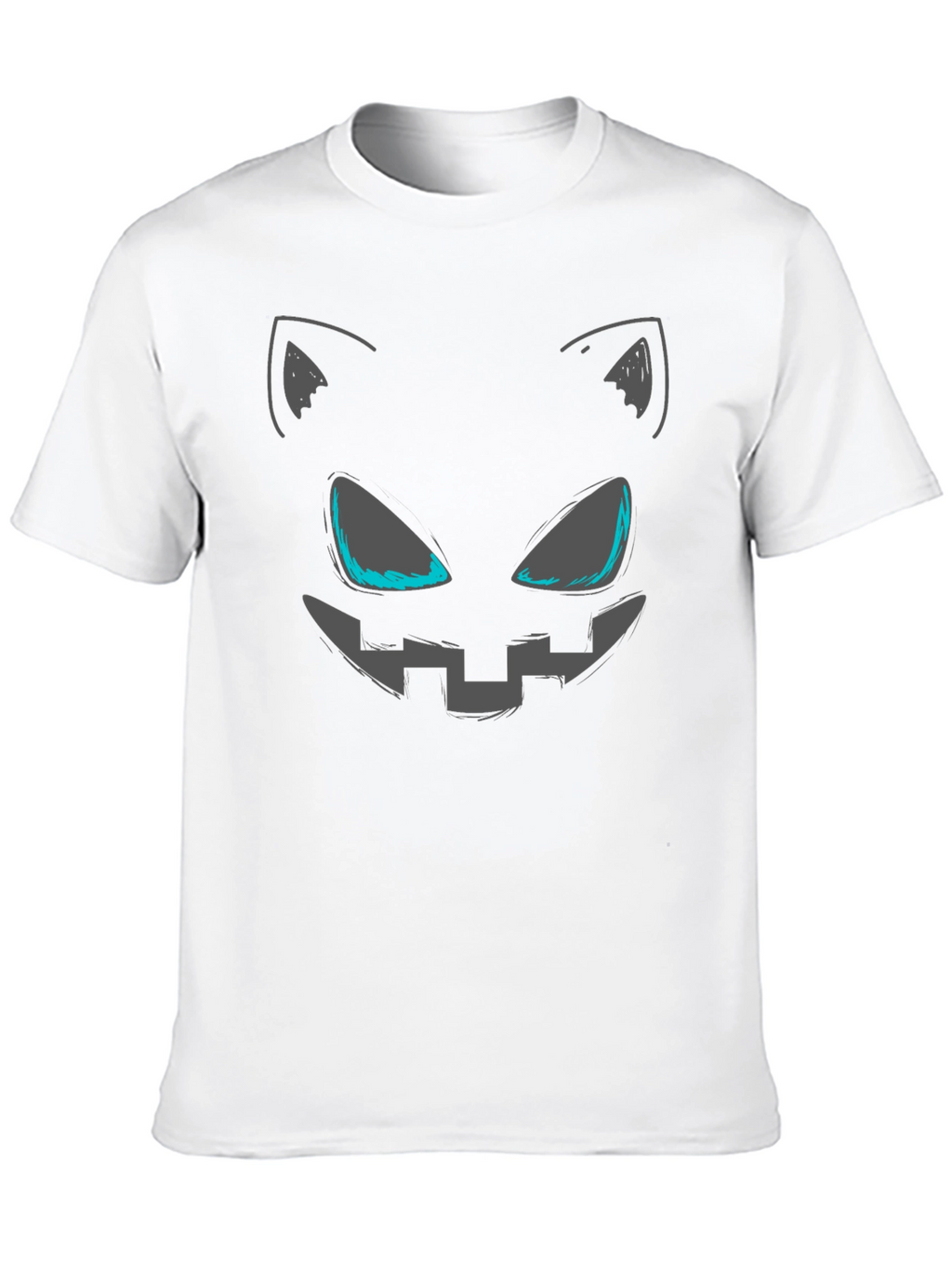 Spooky Cat Face Graphic Tee - Halloween Style