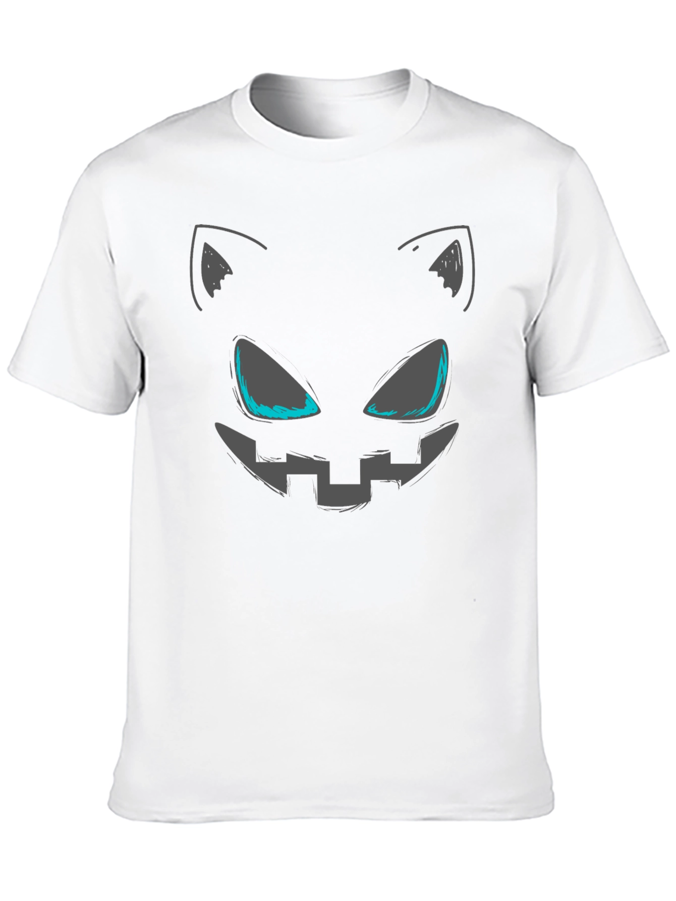 Spooky Cat Face Graphic Tee - Halloween Style