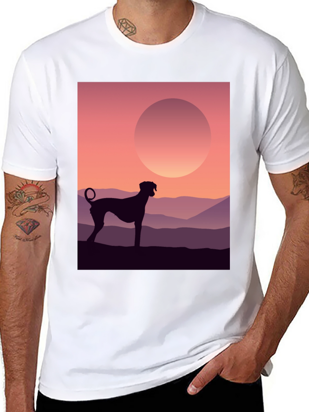 Dog Silhouette T-Shirt - Sunrise Design