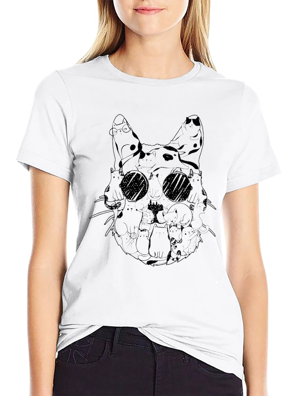 Cat Skull Graphic Tee - Unique Design