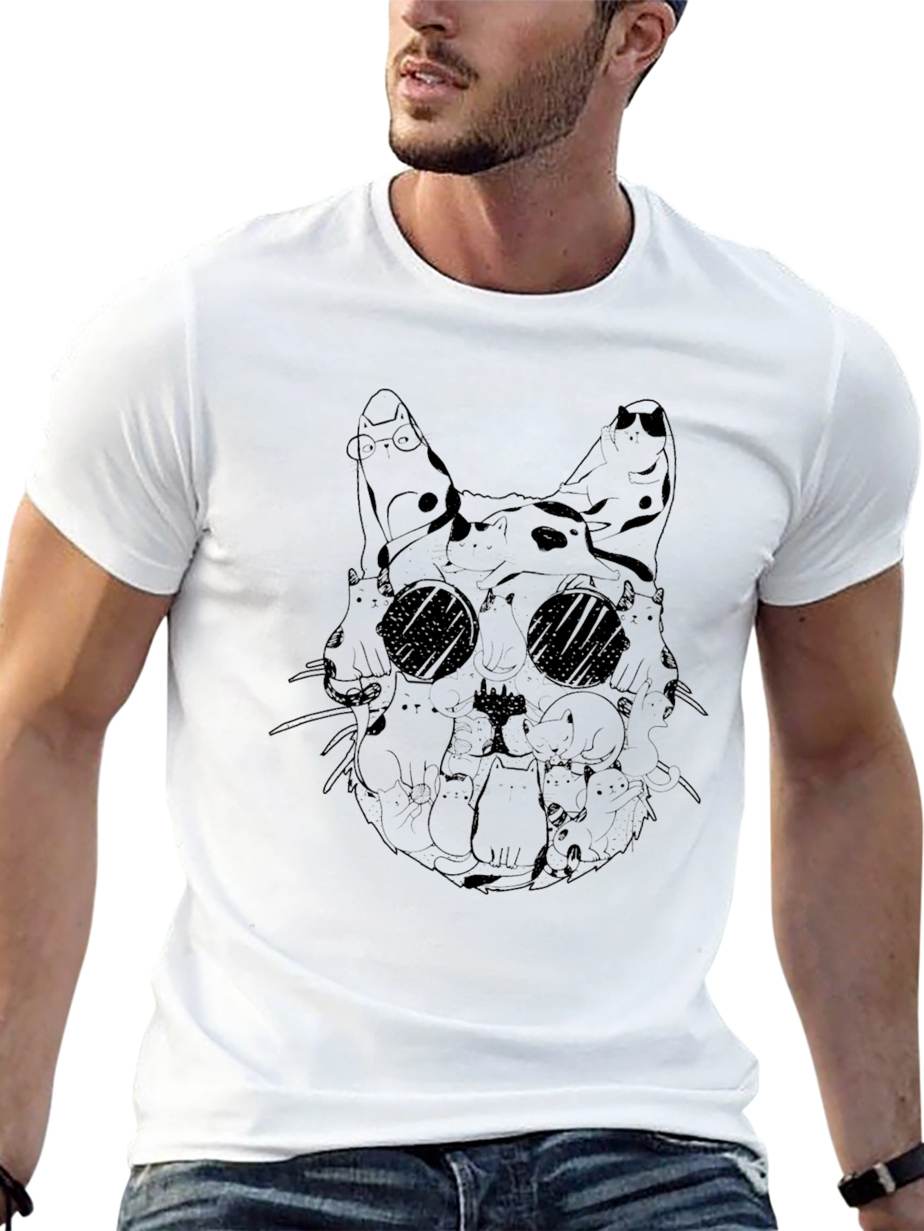Cat Skull Graphic Tee - Unique Design