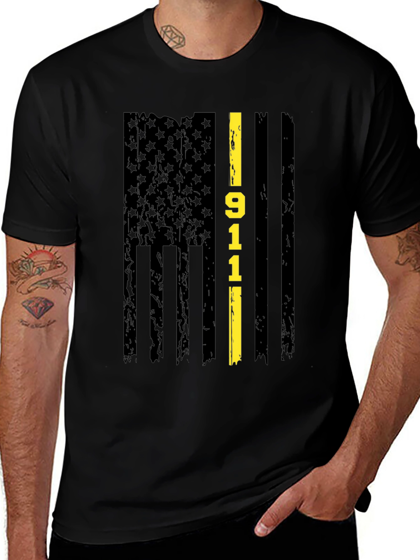 911 Thin Yellow Line Flag Graphic T-Shirt
