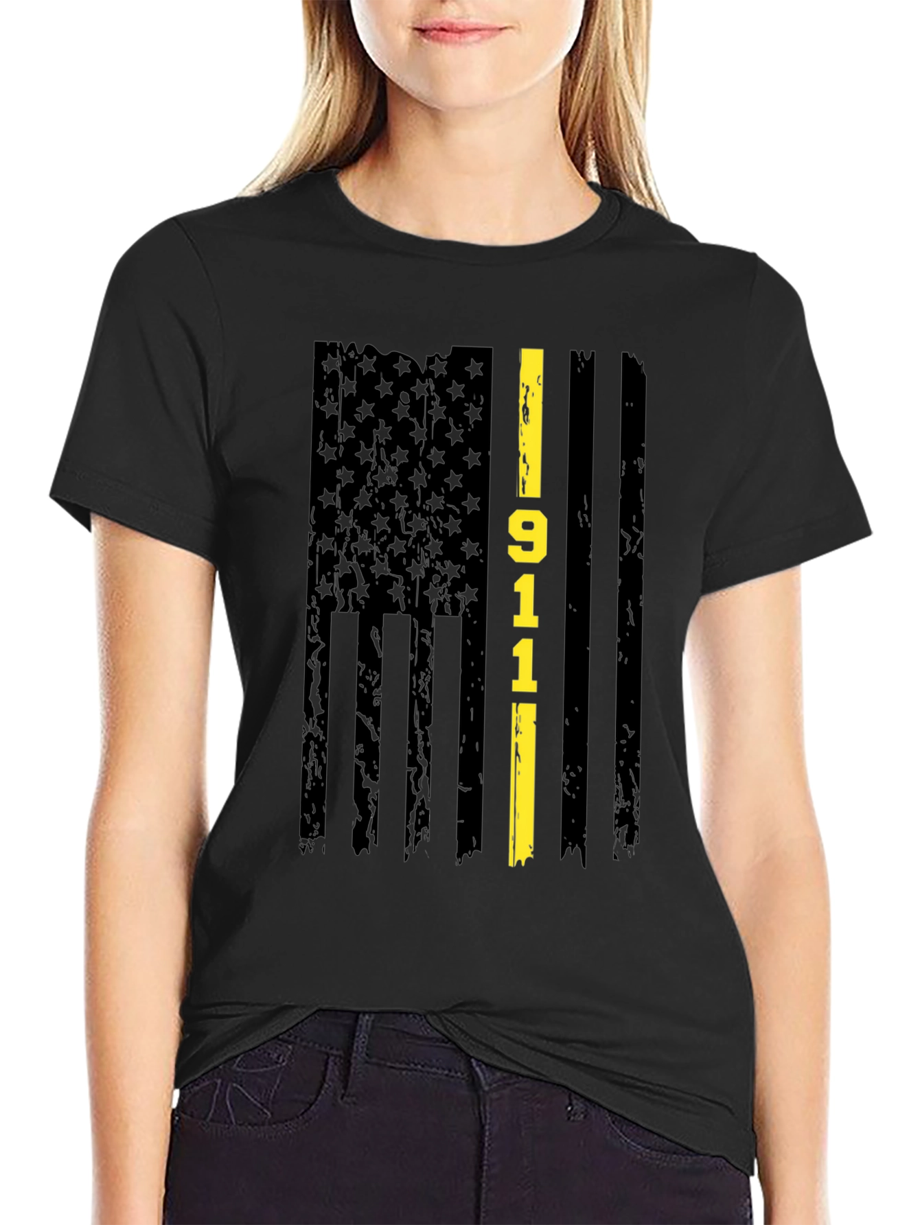 911 Thin Yellow Line Flag Graphic T-Shirt