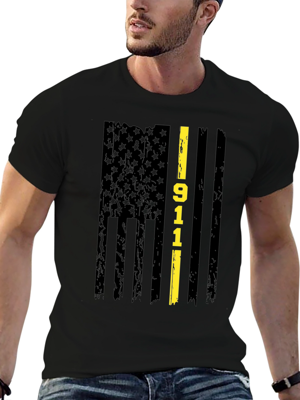 911 Thin Yellow Line Flag Graphic T-Shirt