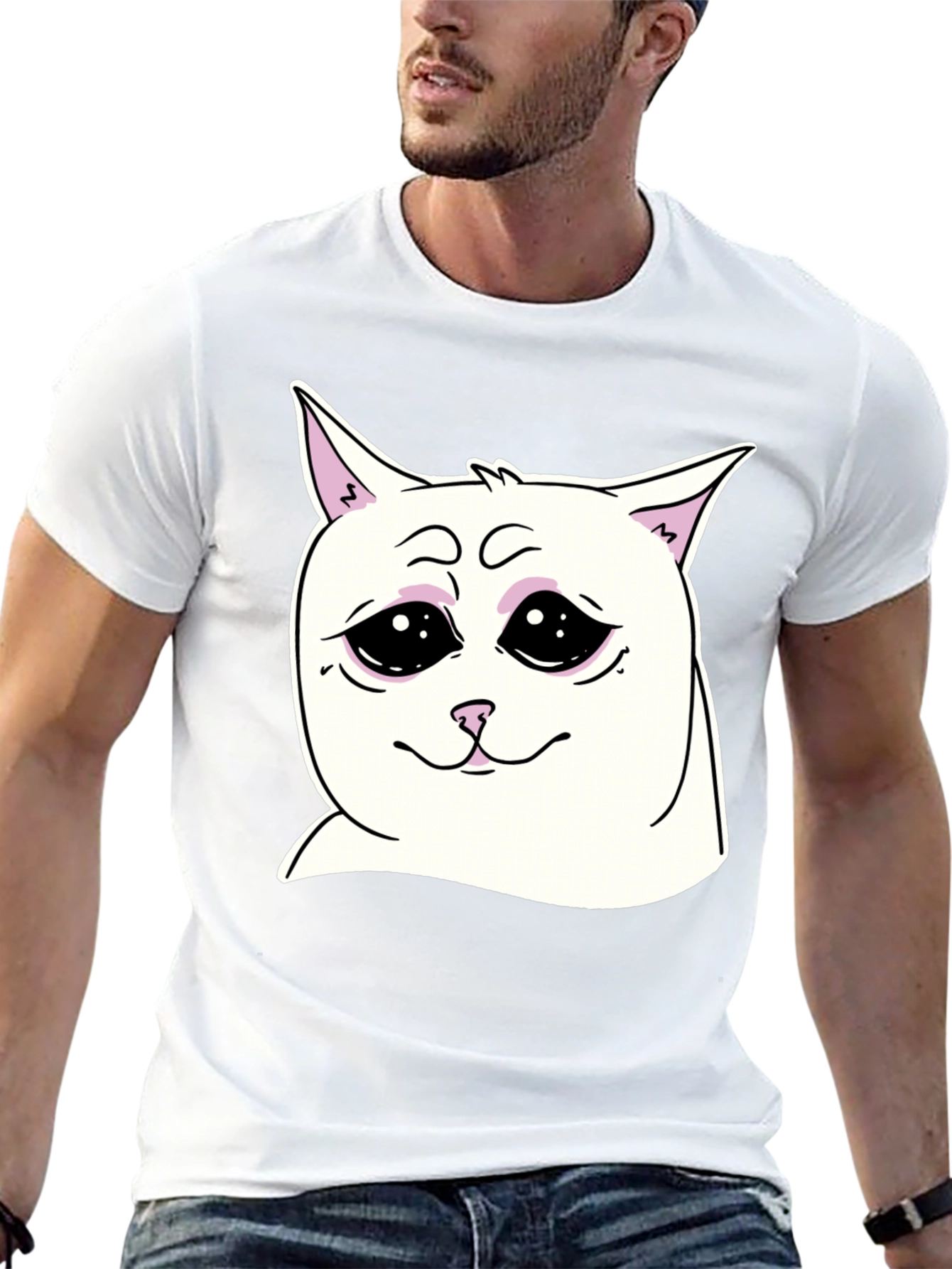 Sad Cat Meme Graphic T-Shirt - Unisex Black Tee