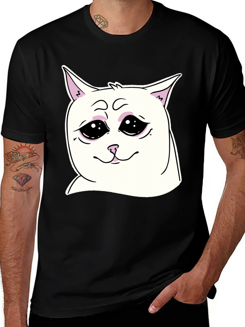 Sad Cat Meme Graphic T-Shirt - Unisex Black Tee