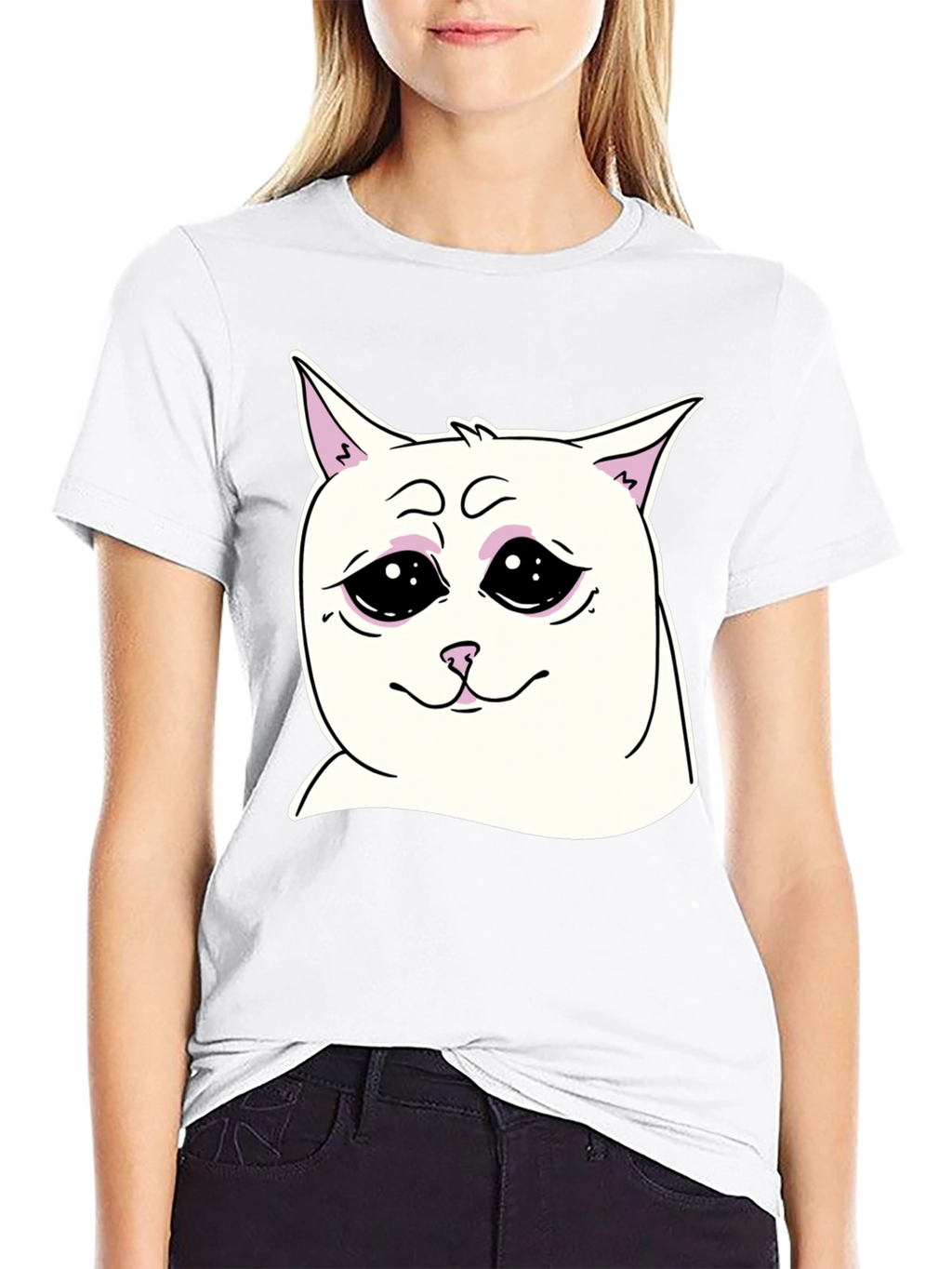Sad Cat Meme Graphic T-Shirt - Unisex Black Tee