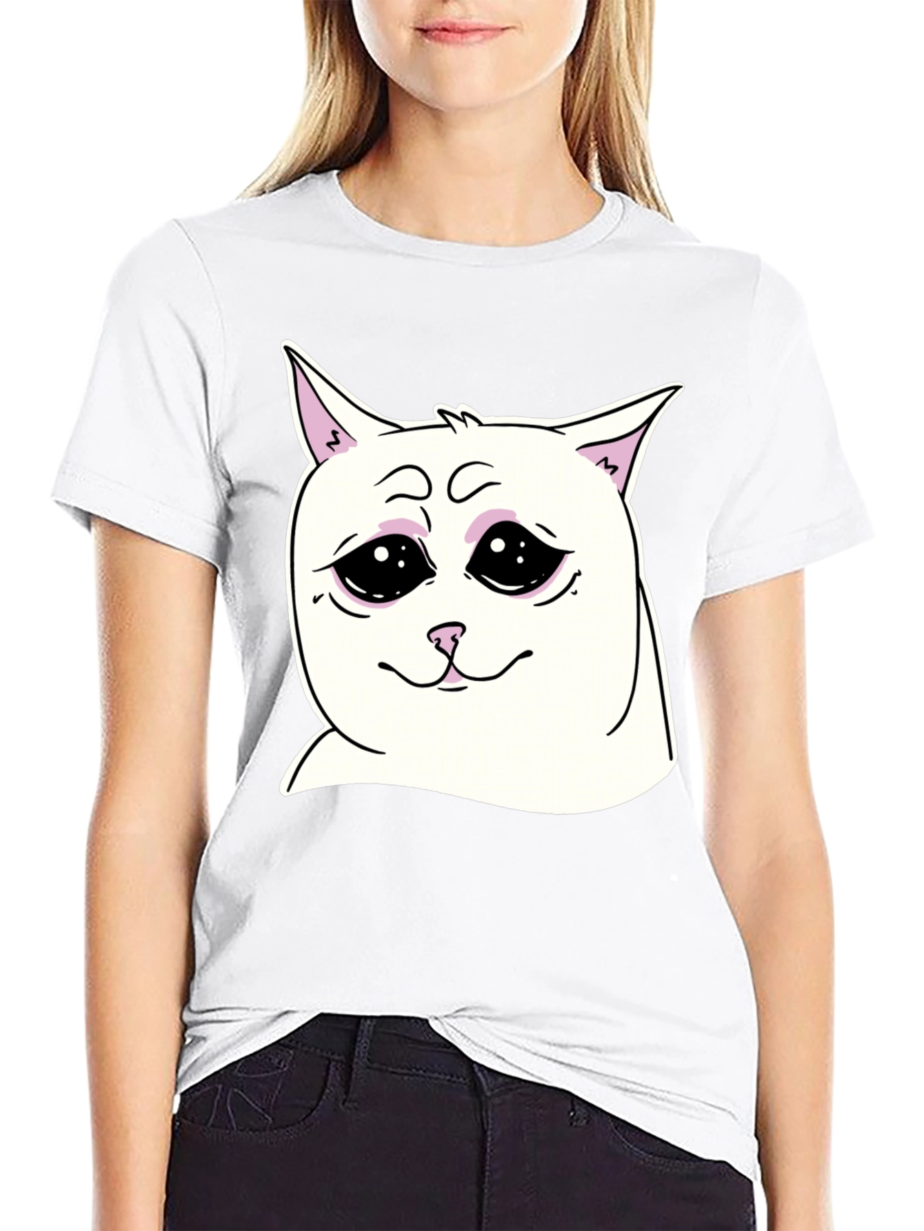 Sad Cat Meme Graphic T-Shirt - Unisex Black Tee