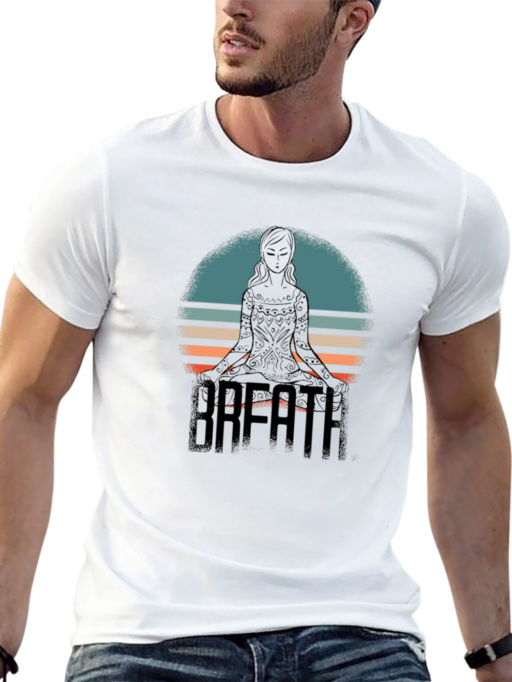 Breath Yoga Meditate Black Graphic Tee Shirt