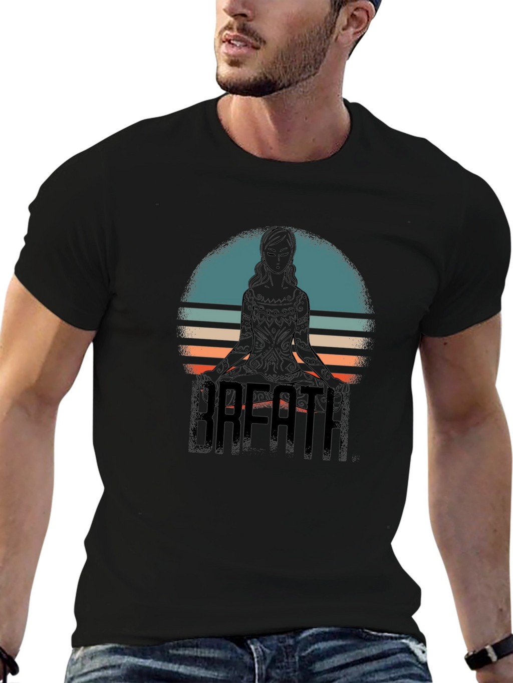 Breath Yoga Meditate Black Graphic Tee Shirt