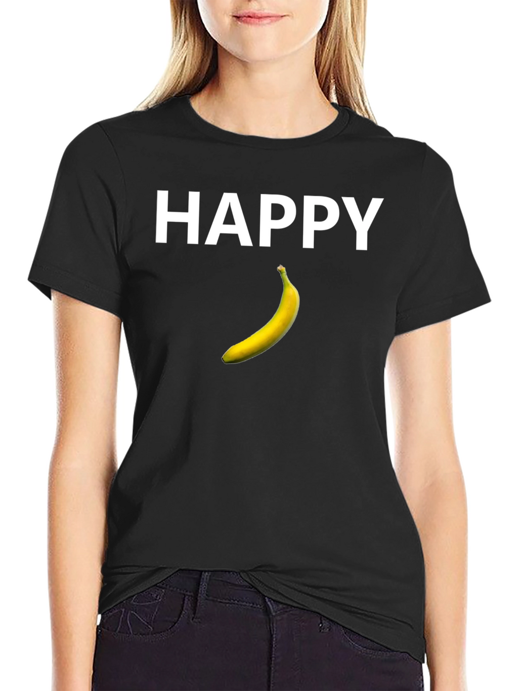 Happy Banana Graphic Tee - Black Cotton T-Shirt