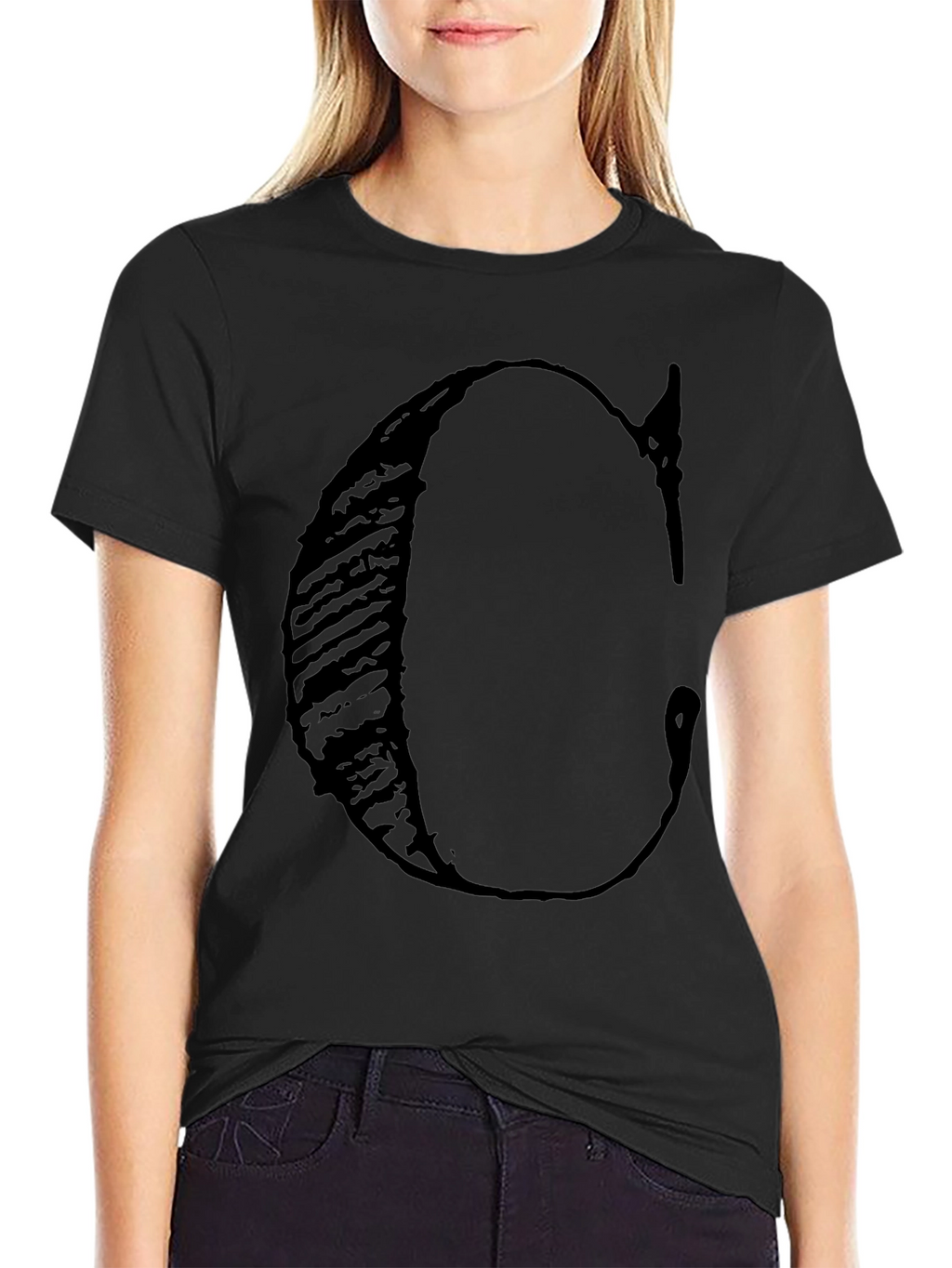 Bold C Letter Graphic Black T-Shirt