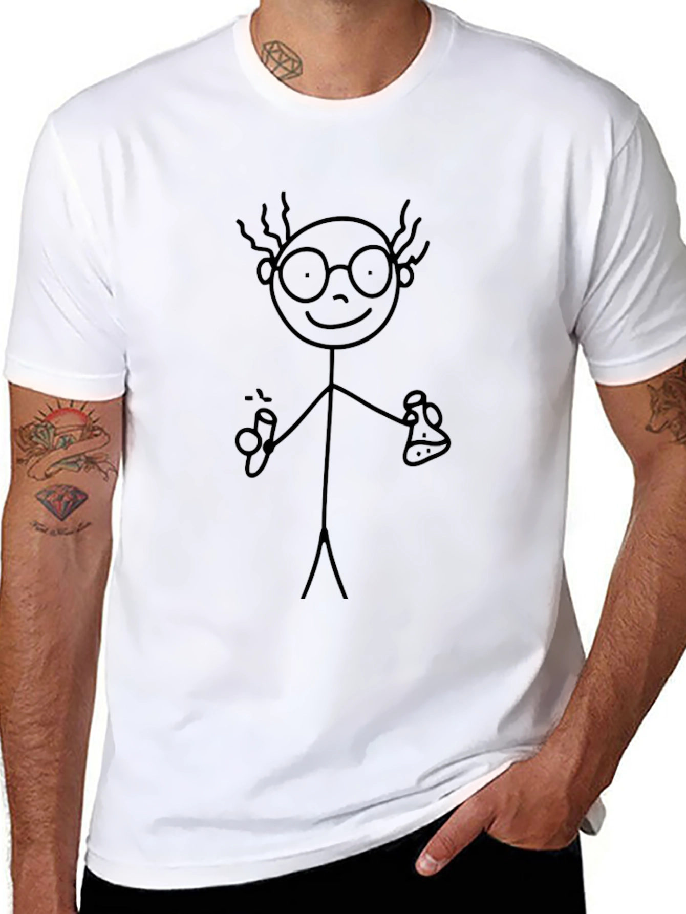 Scientist Stick Figure T-Shirt - Black