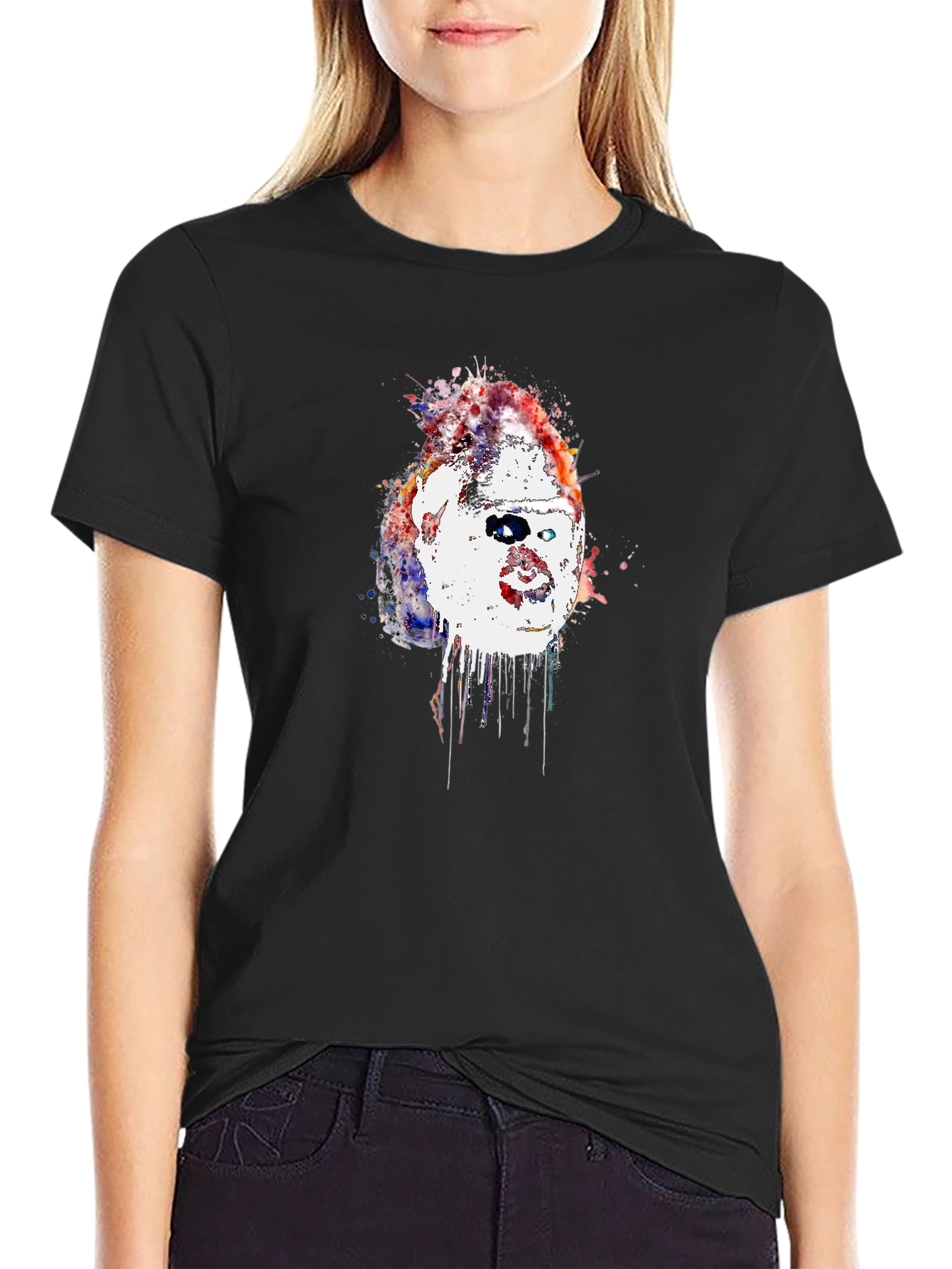 Gorilla Watercolor Graphic Tee - Black Crew Neck