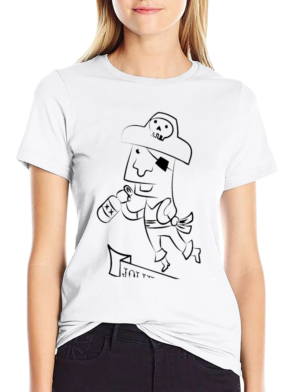 Pirate Cartoon Graphic Tee - Black Cotton T-Shirt