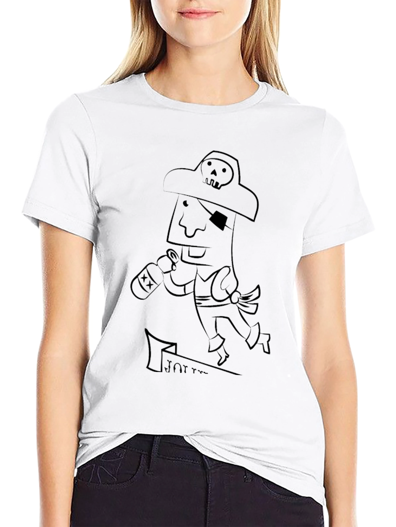 Pirate Cartoon Graphic Tee - Black Cotton T-Shirt