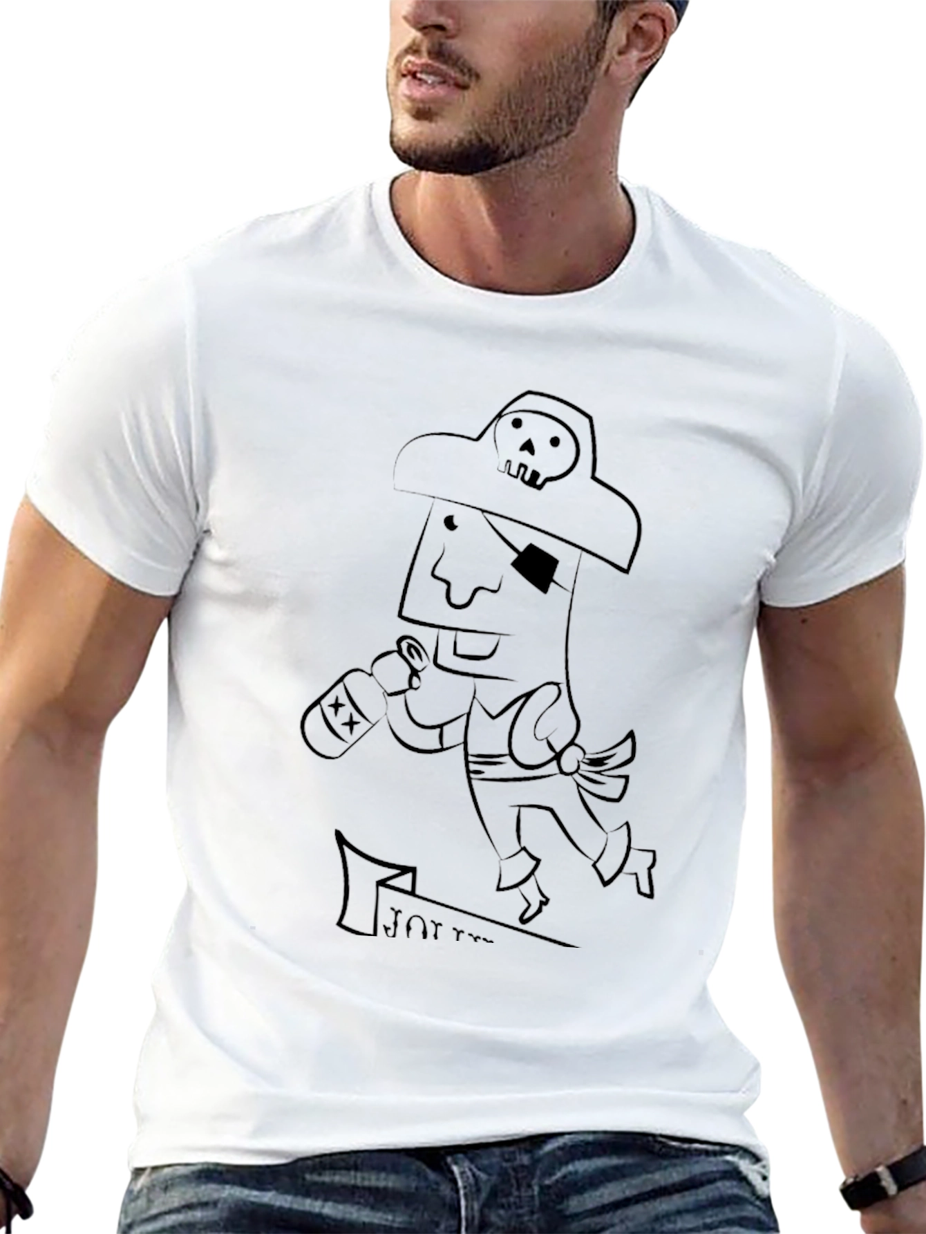 Pirate Cartoon Graphic Tee - Black Cotton T-Shirt