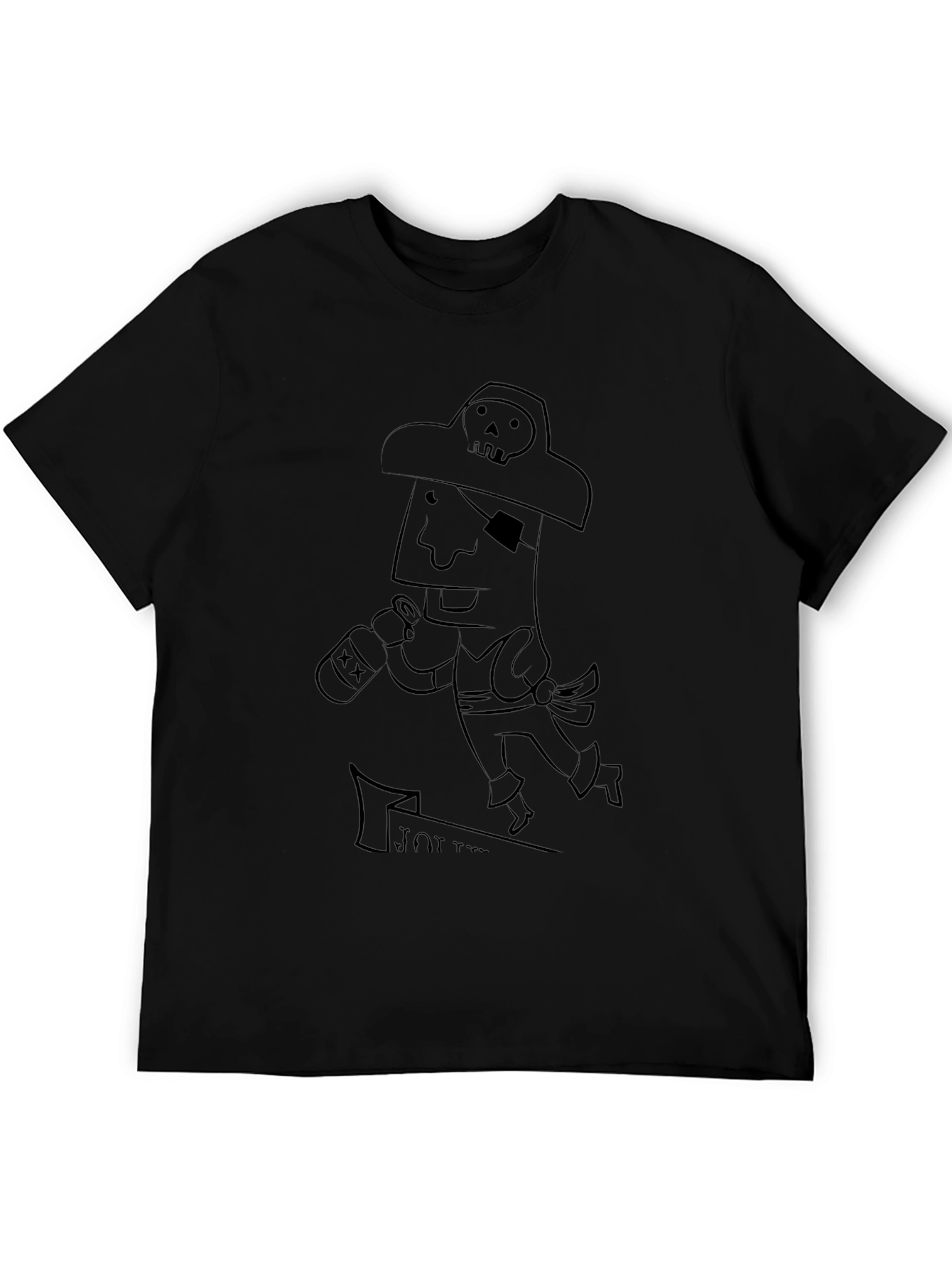 Pirate Cartoon Graphic Tee - Black Cotton T-Shirt