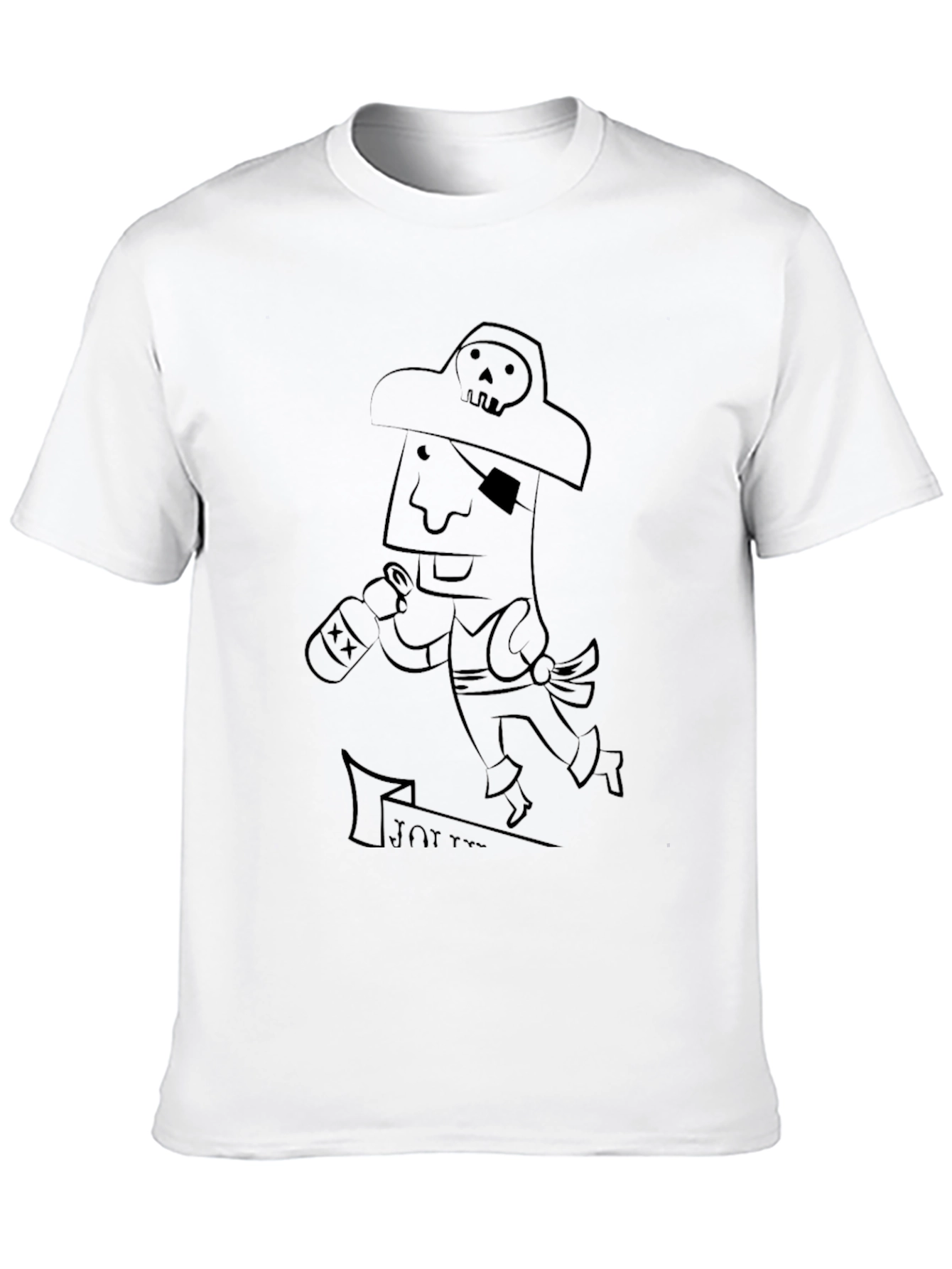 Pirate Cartoon Graphic Tee - Black Cotton T-Shirt