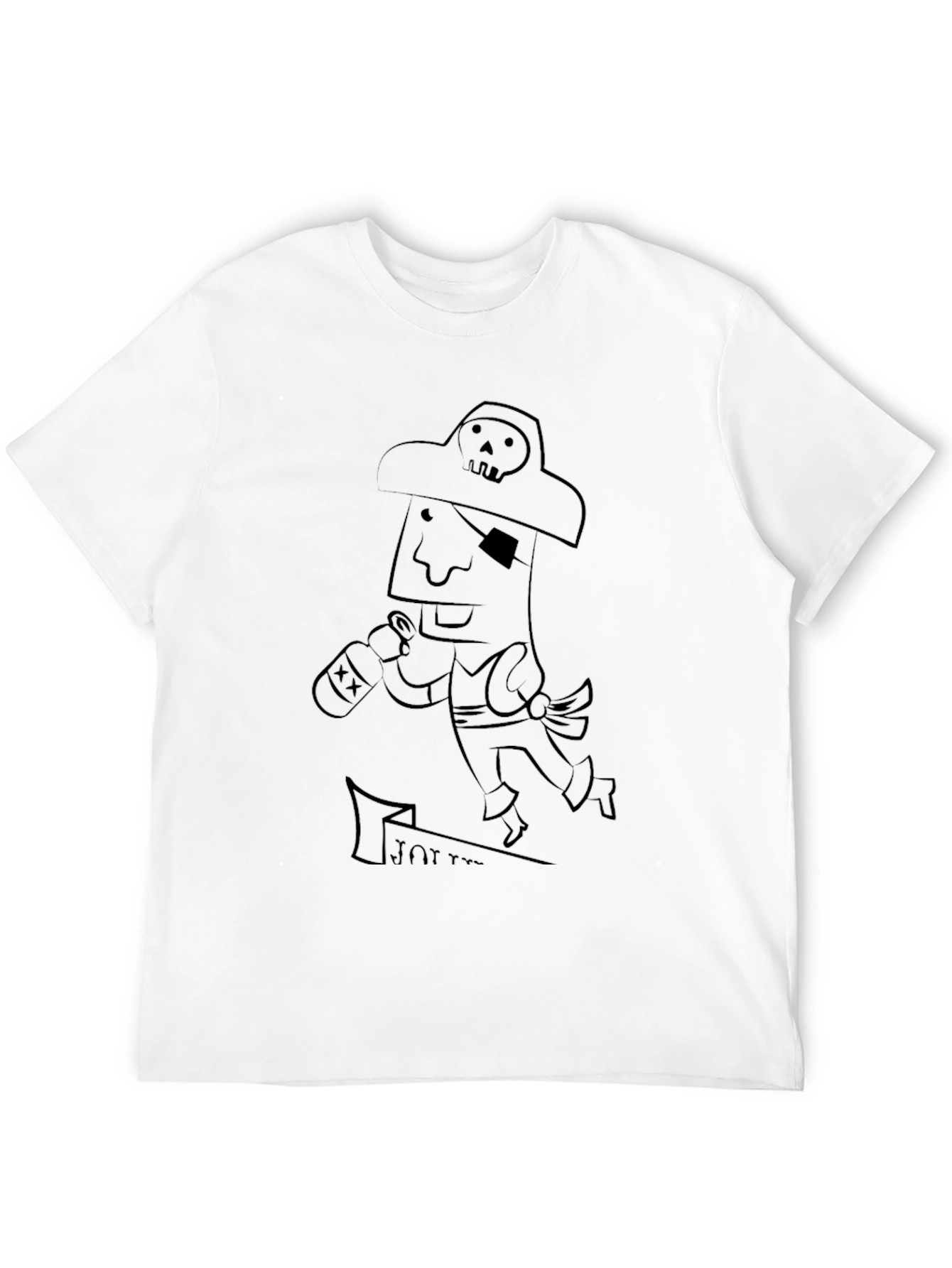 Pirate Cartoon Graphic Tee - Black Cotton T-Shirt