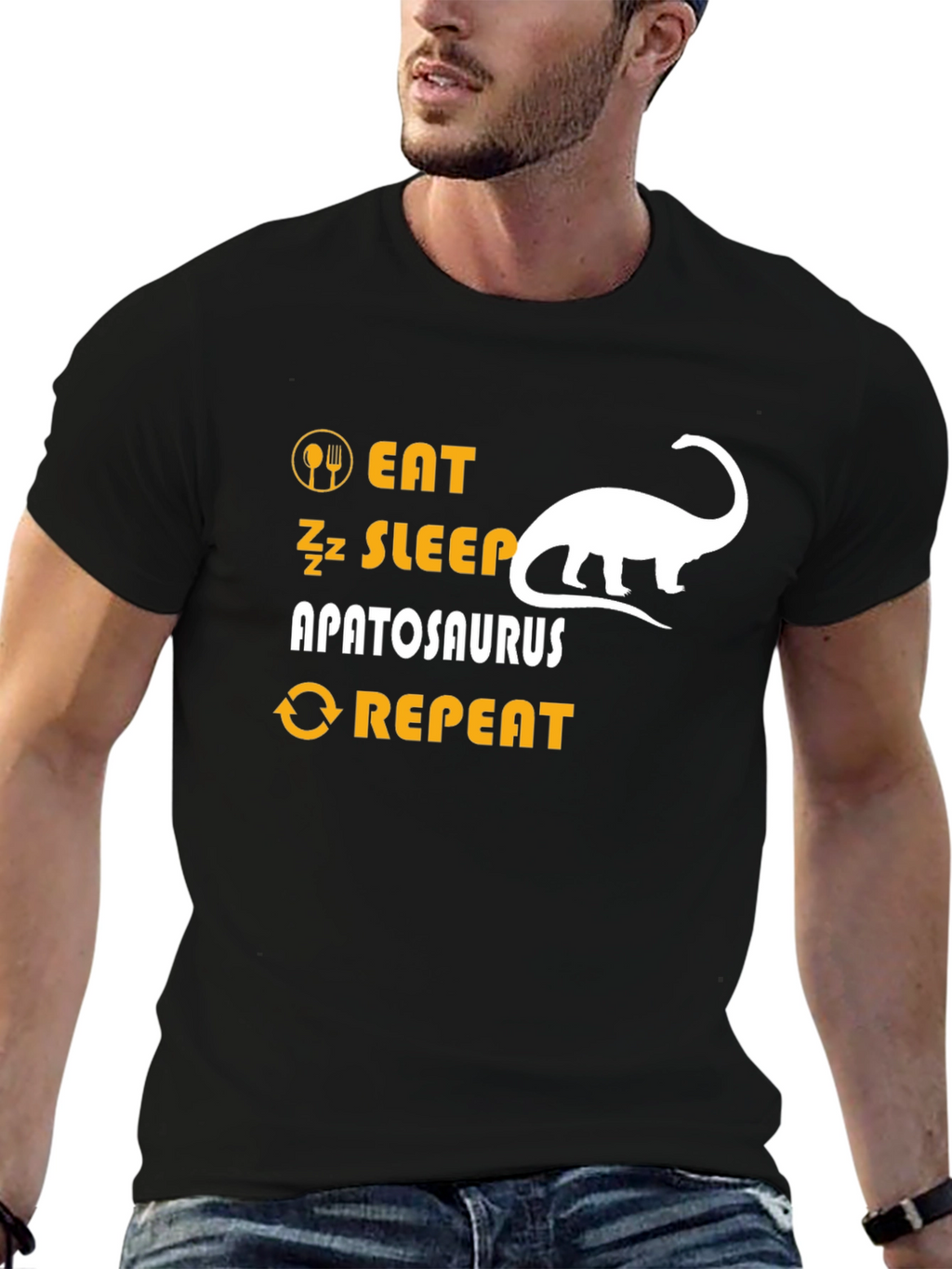 Eat Sleep Apatosaurus Repeat Black Graphic T-Shirt