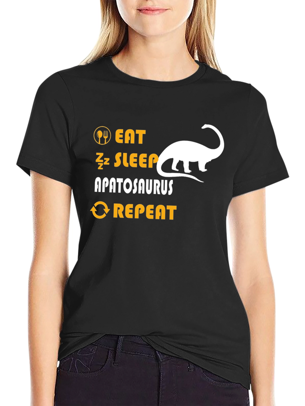 Eat Sleep Apatosaurus Repeat Black Graphic T-Shirt