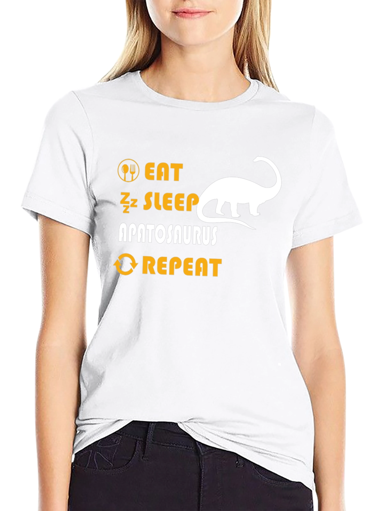 Eat Sleep Apatosaurus Repeat Black Graphic T-Shirt