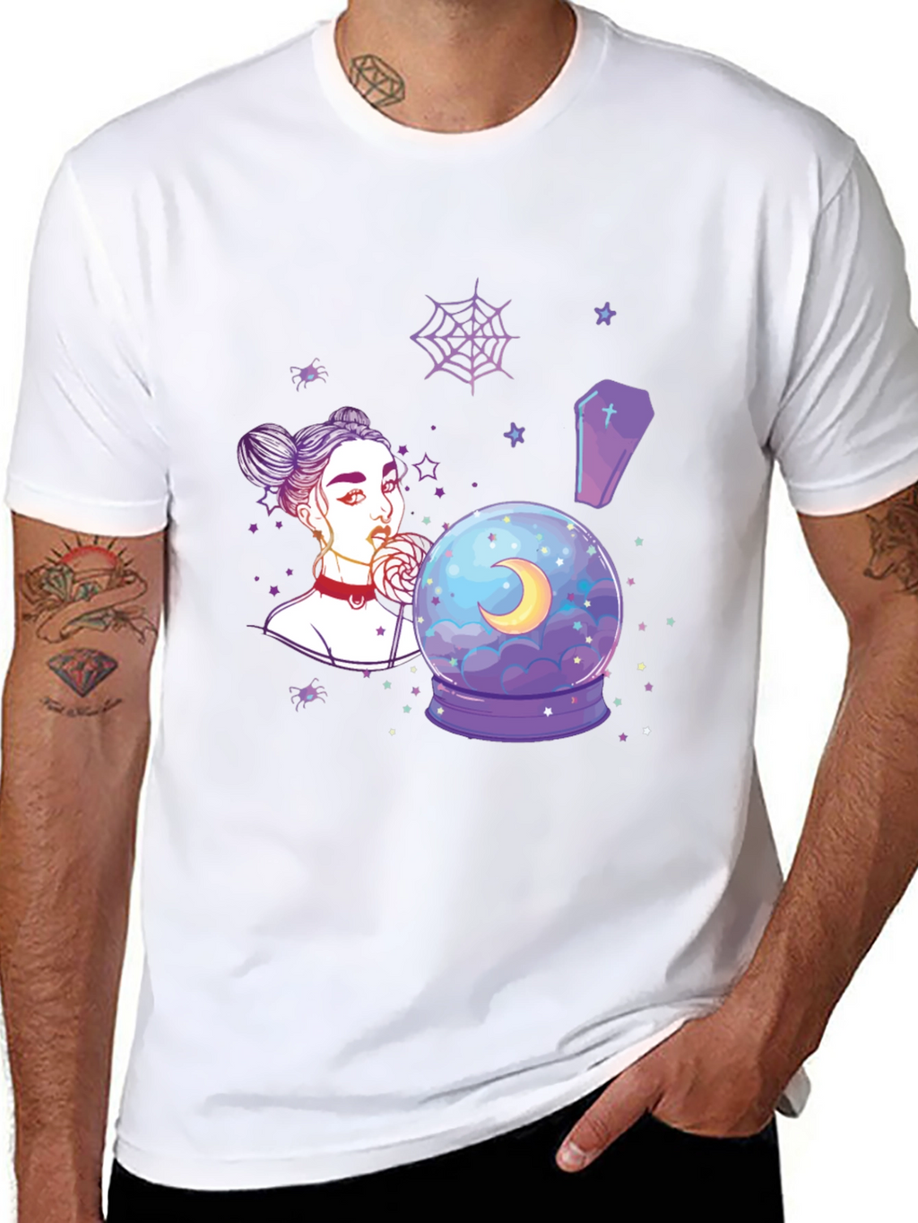 Witchy Girl Graphic T-Shirt - Gothic Moon Design