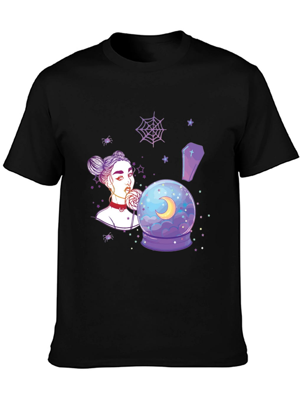 Witchy Girl Graphic T-Shirt - Gothic Moon Design