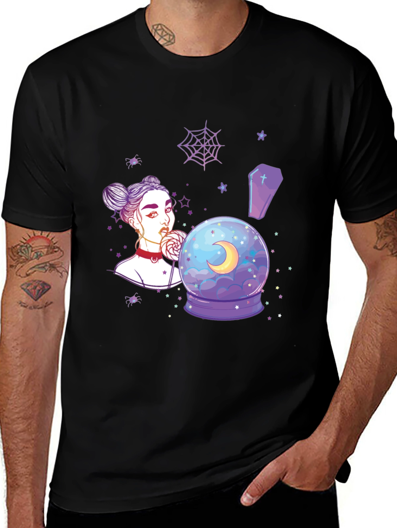 Witchy Girl Graphic T-Shirt - Gothic Moon Design