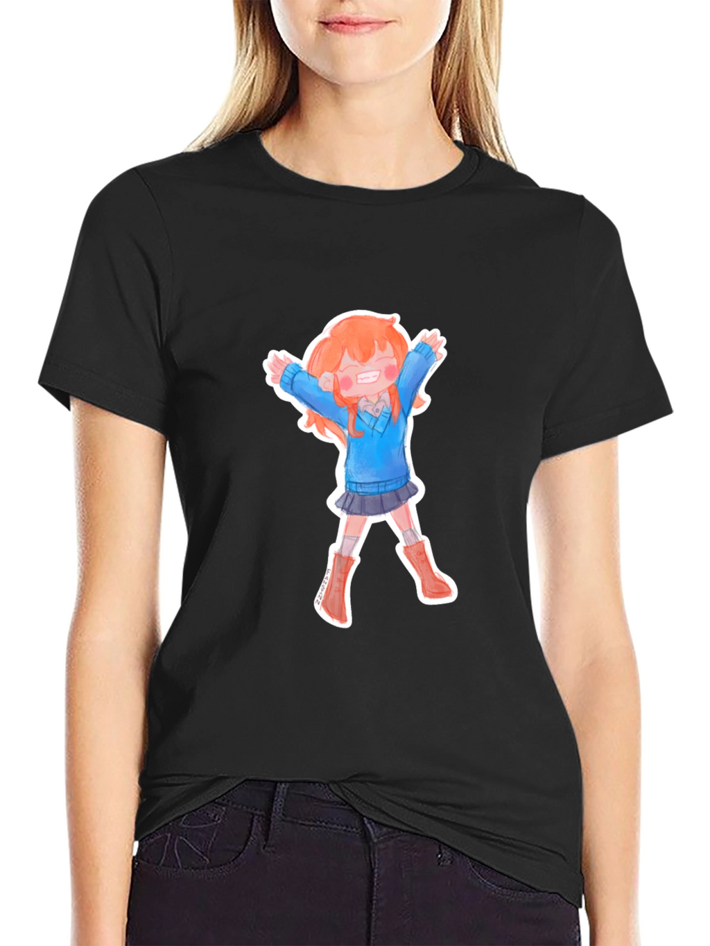 Anime Girl T-Shirt - Black Cotton Tee