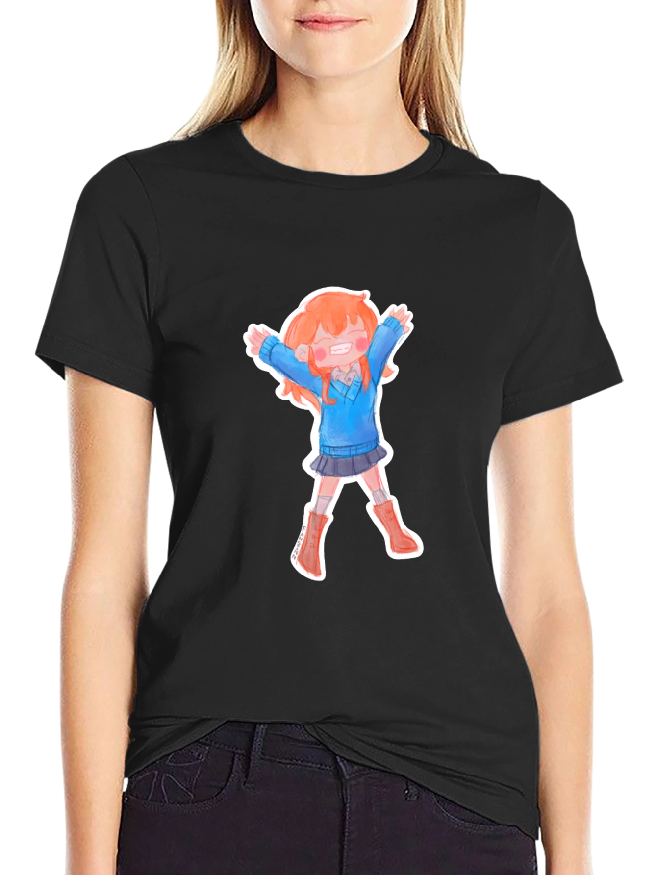 Anime Girl T-Shirt - Black Cotton Tee