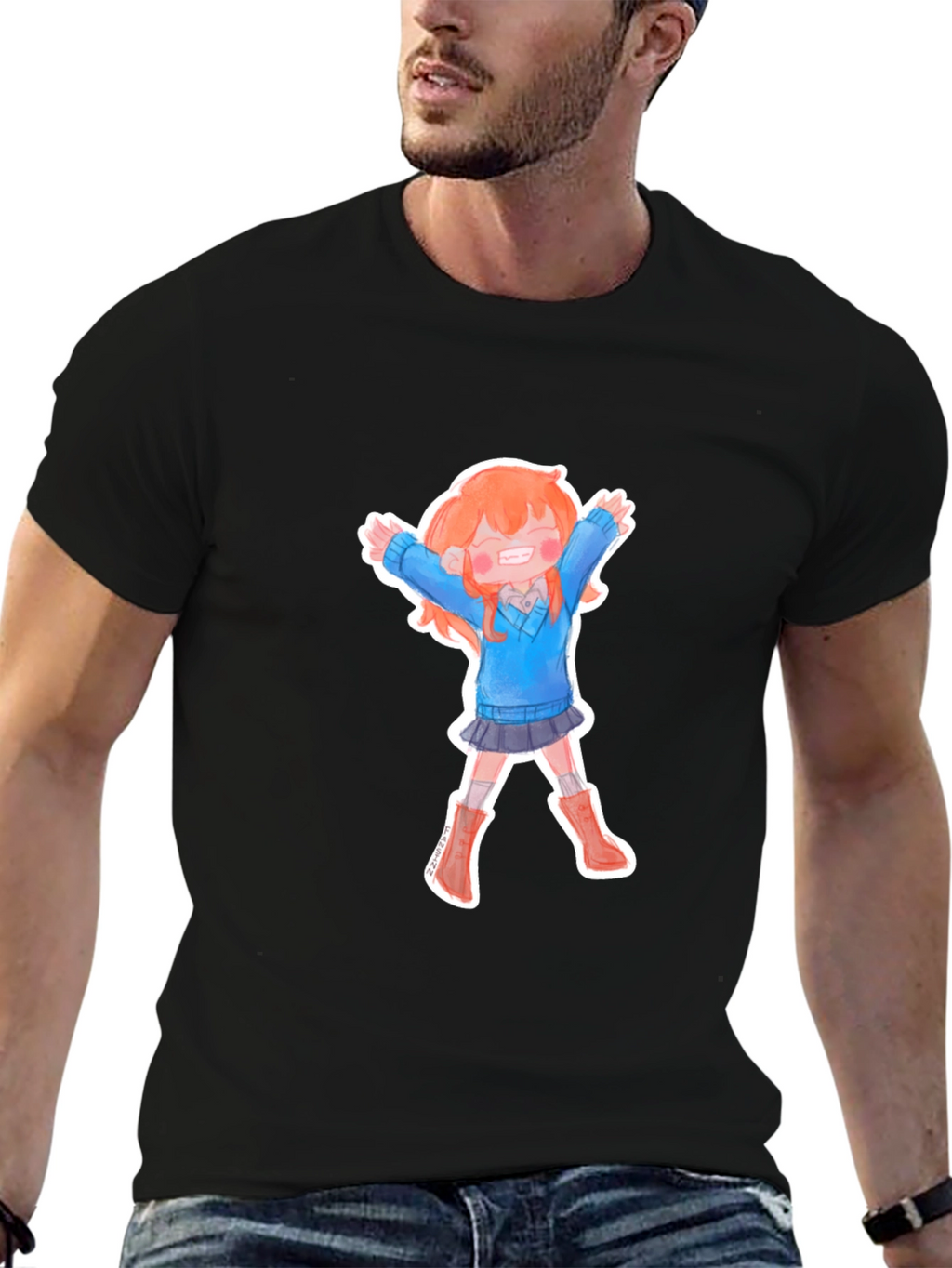 Anime Girl T-Shirt - Black Cotton Tee