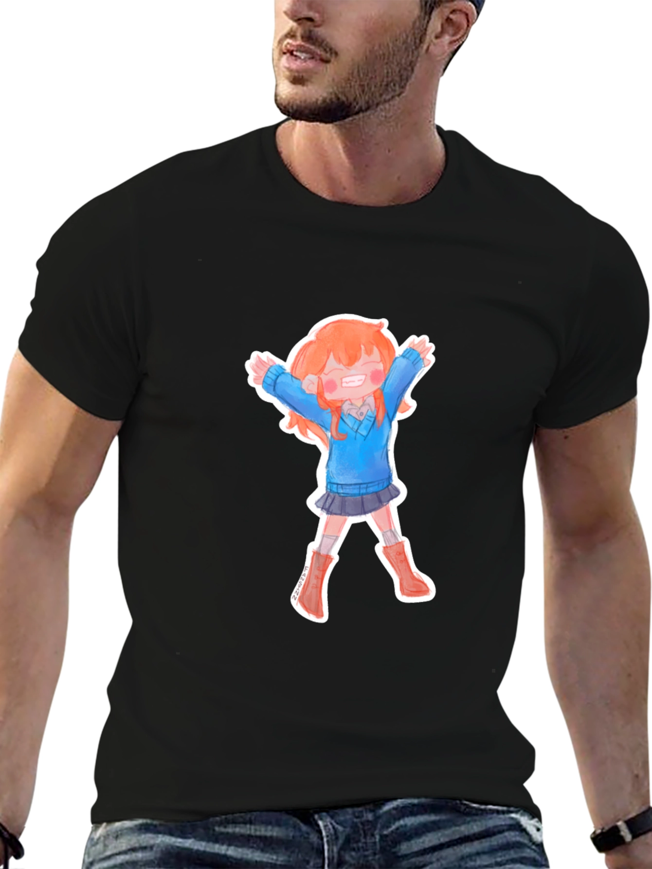 Anime Girl T-Shirt - Black Cotton Tee