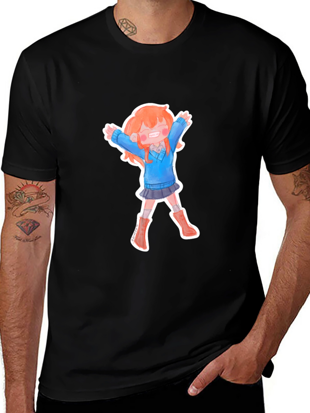 Anime Girl T-Shirt - Black Cotton Tee