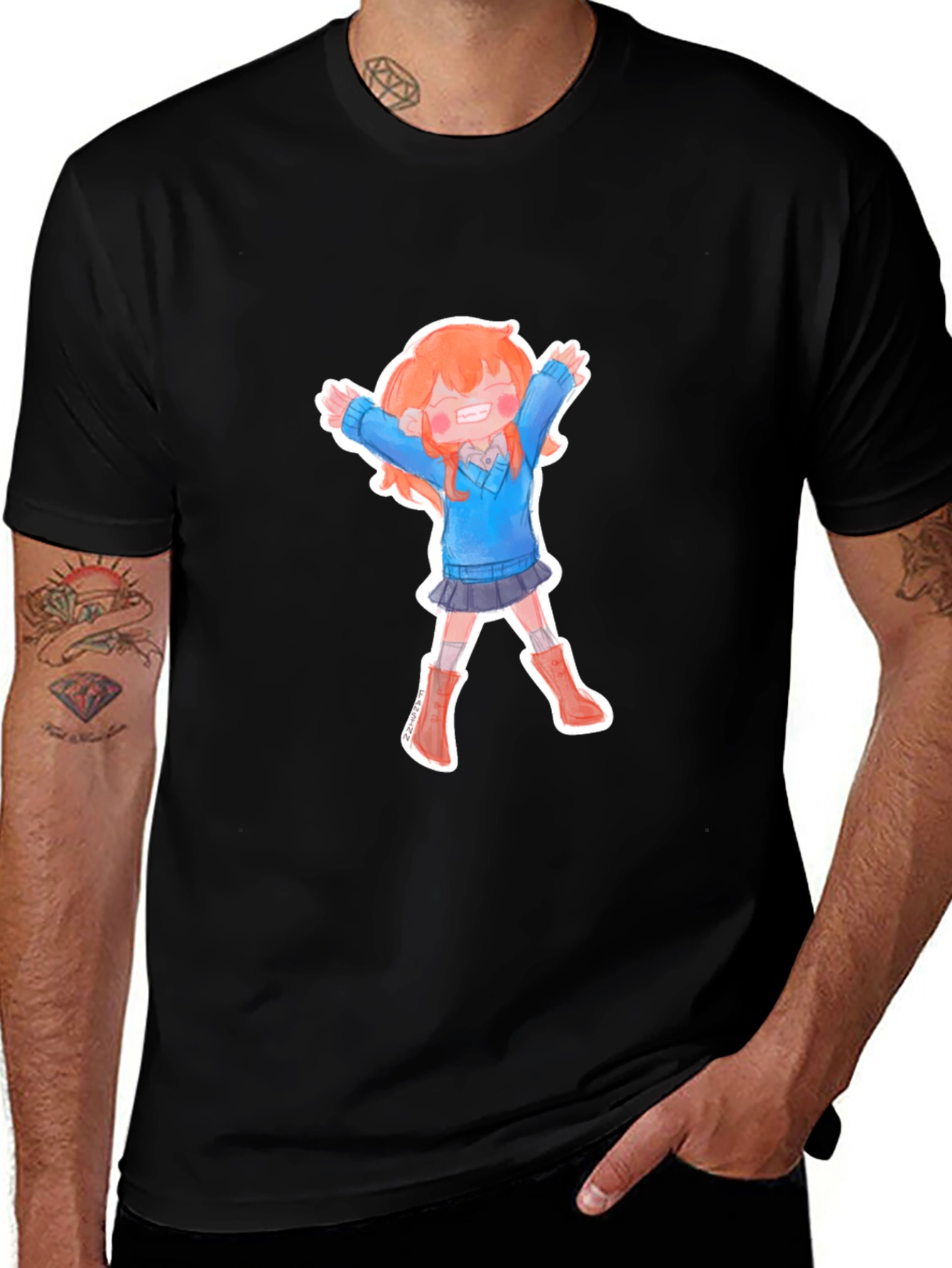 Anime Girl T-Shirt - Black Cotton Tee