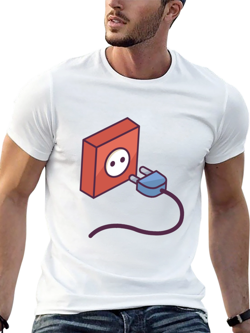 Funny Power Outlet Graphic Tee - Black Cotton T-Shirt