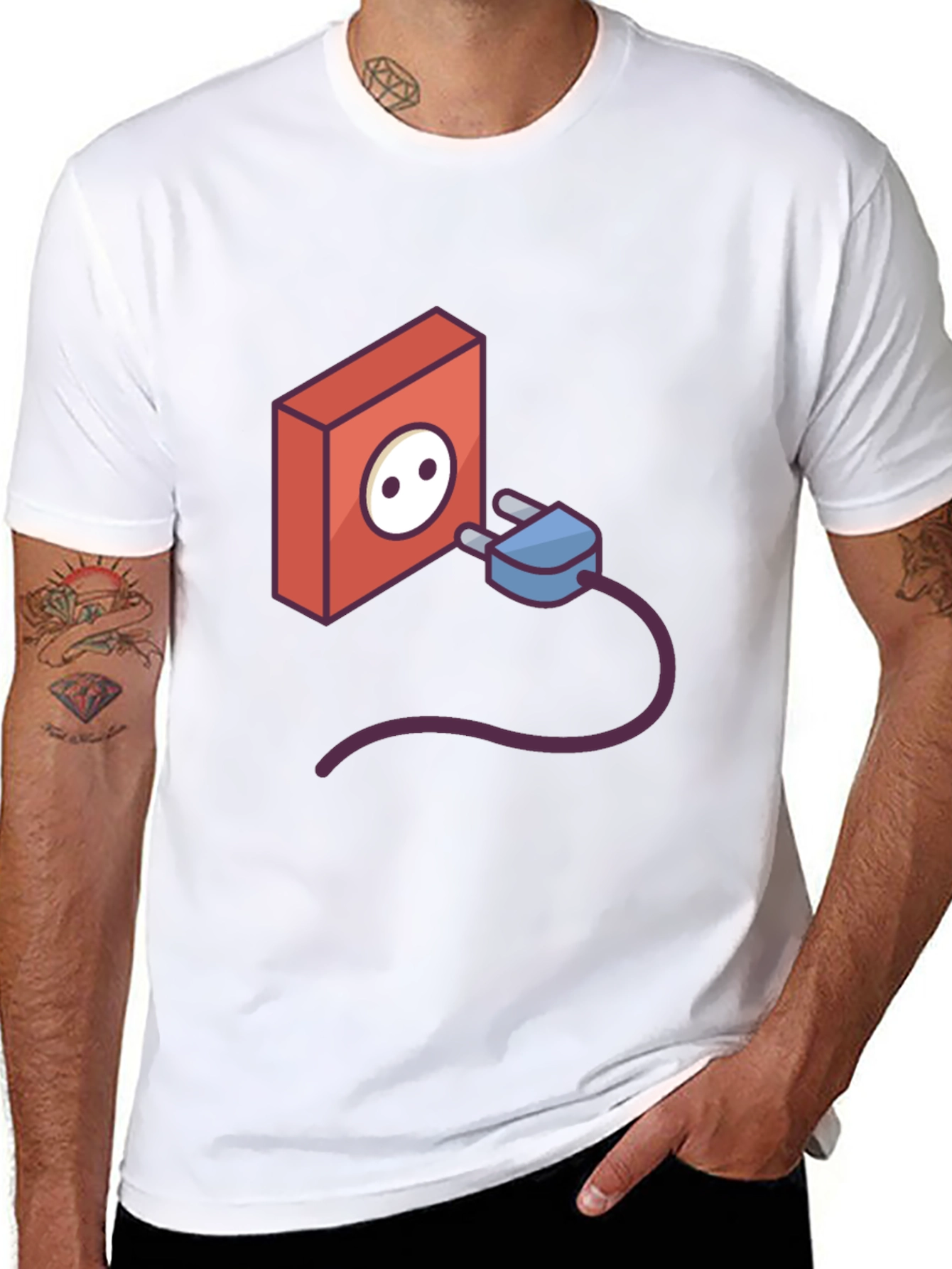 Funny Power Outlet Graphic Tee - Black Cotton T-Shirt