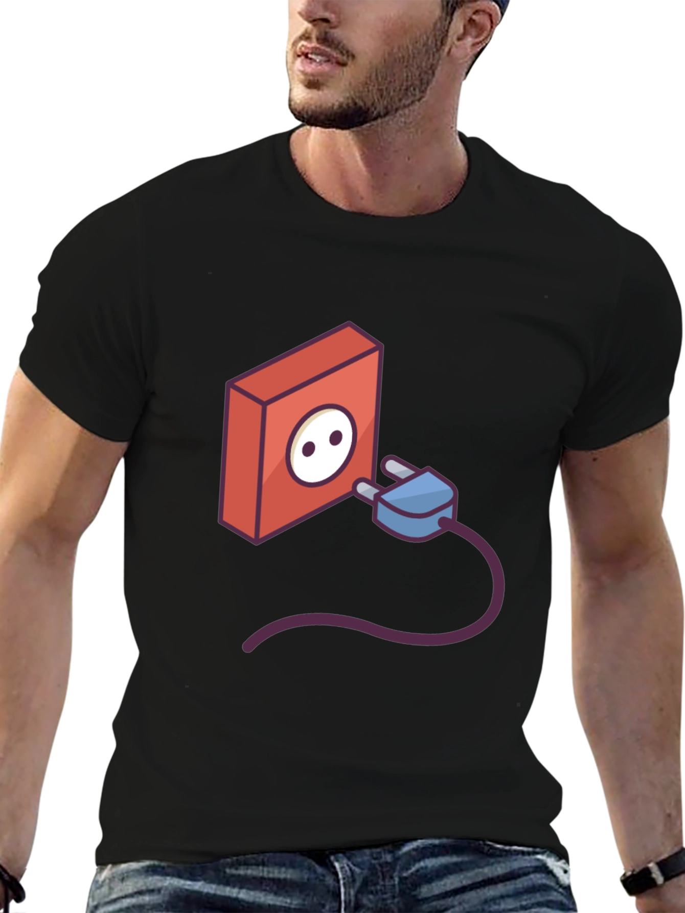 Funny Power Outlet Graphic Tee - Black Cotton T-Shirt