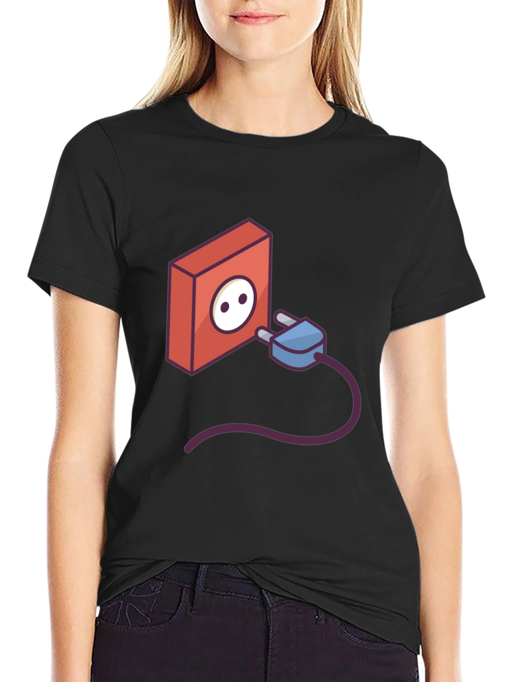 Funny Power Outlet Graphic Tee - Black Cotton T-Shirt