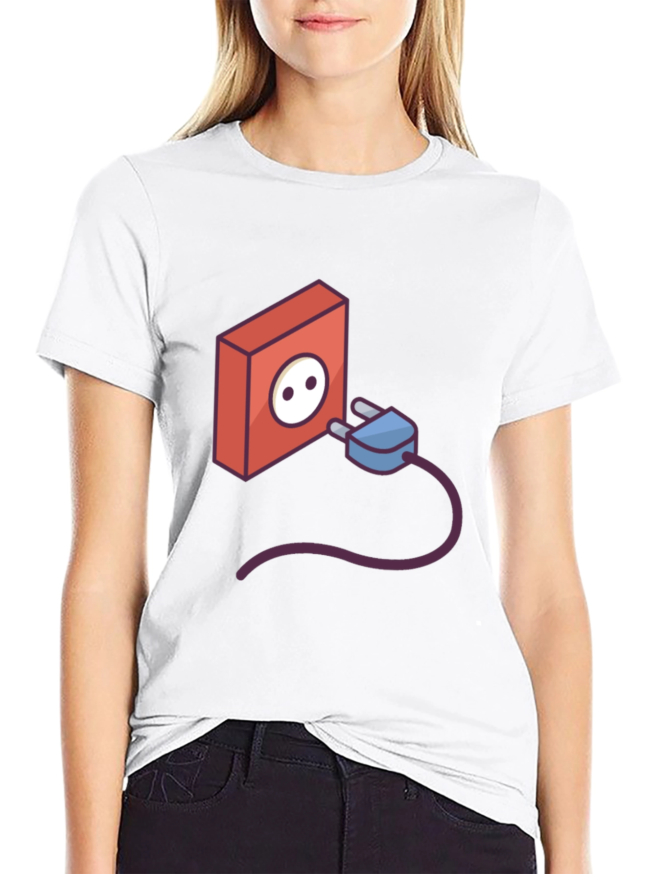Funny Power Outlet Graphic Tee - Black Cotton T-Shirt