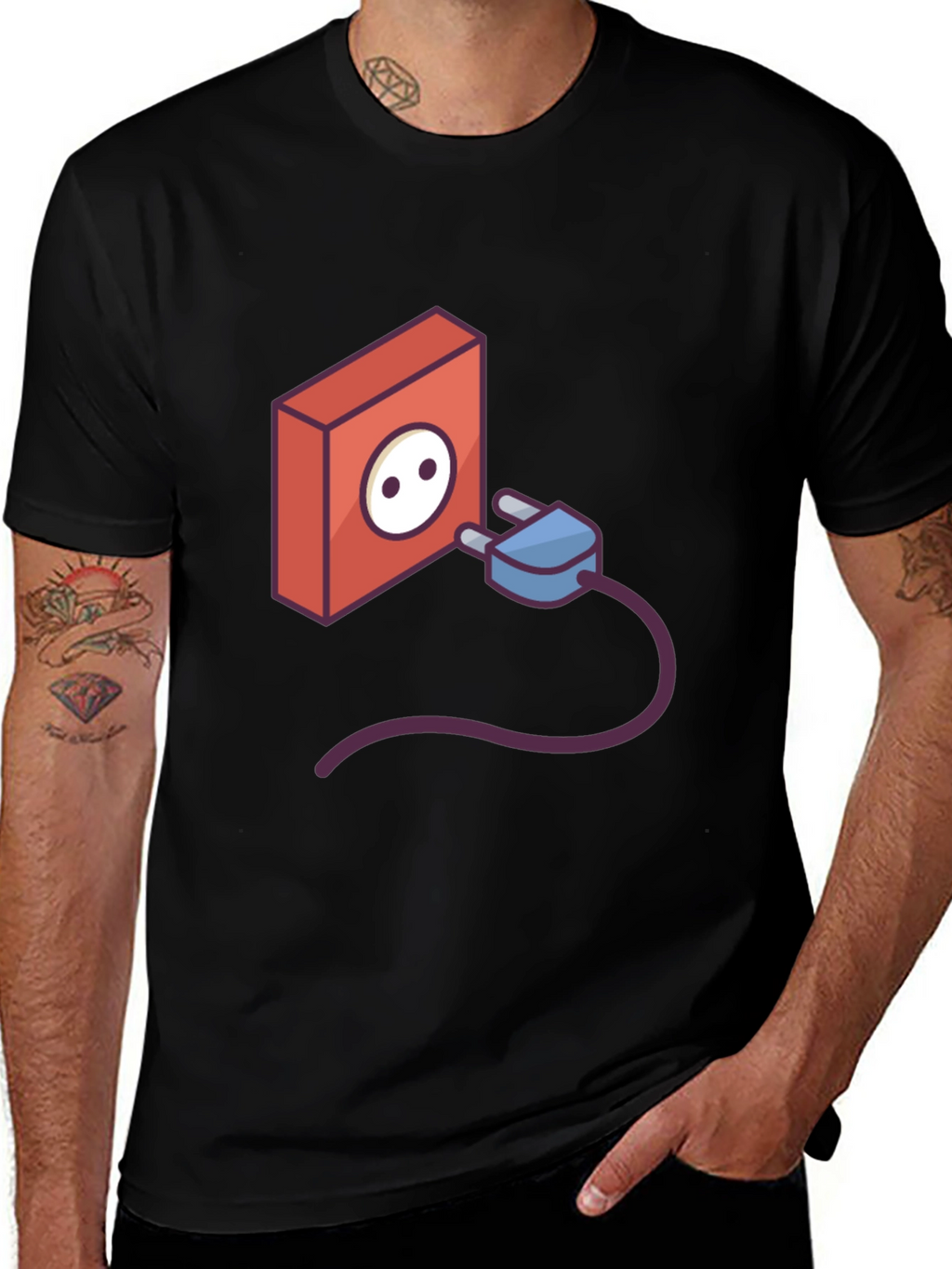 Funny Power Outlet Graphic Tee - Black Cotton T-Shirt