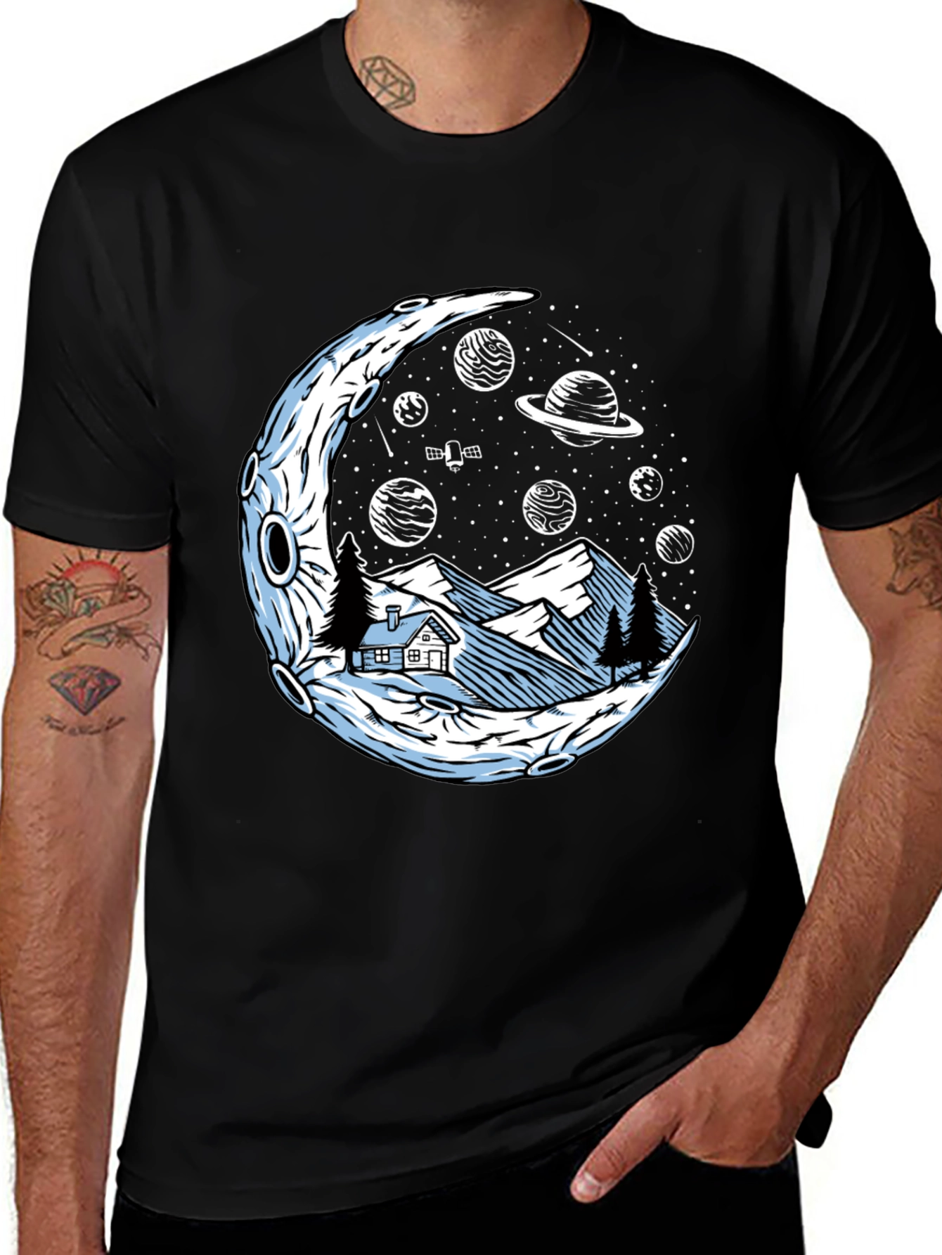 Cosmic Moonscape Tee - Black Graphic T-Shirt