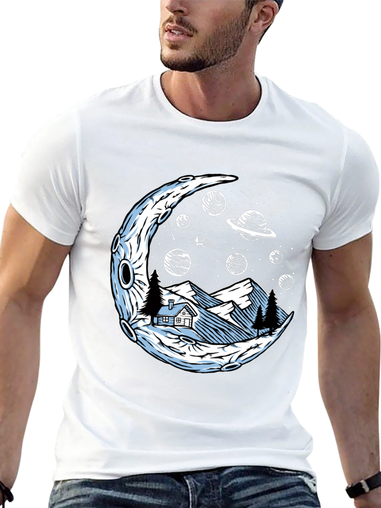 Cosmic Moonscape Tee - Black Graphic T-Shirt